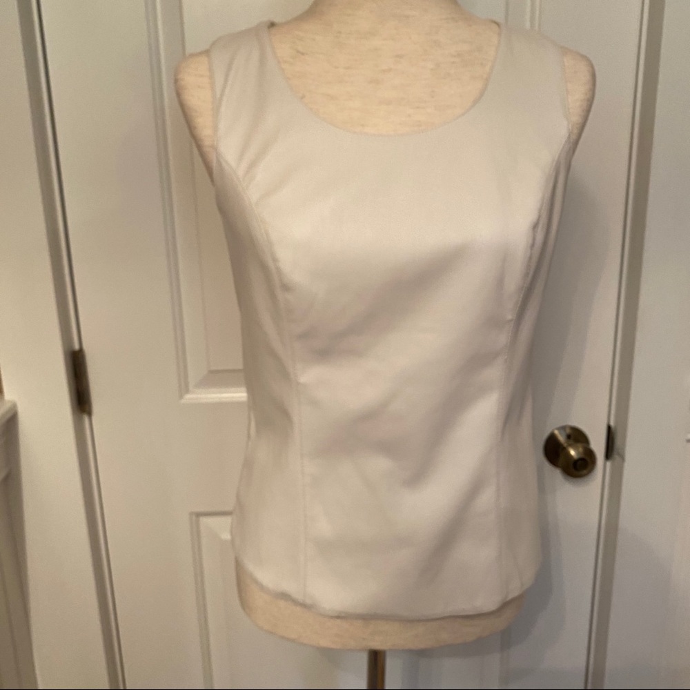 INC TOP TANK GRAY CREAM FAUX LEATHER SLEEVELESS Size S